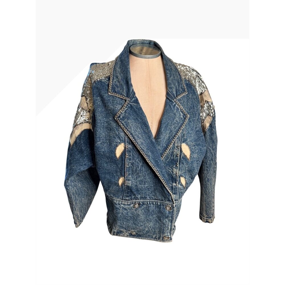 Vintage 80s American Classics Denim Jacket Sm Studded Western Design Zigzag read